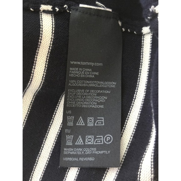 Tommy Hilfiger Nautical Preppy Navy Blue Logo Striped Pullover Sweater Sz Large - Picture 7 of 10